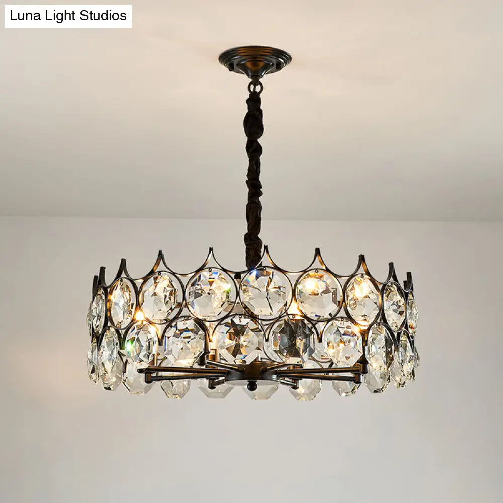 Modern Black Crystal Chandelier Pendant Light For Country Living Room Decor