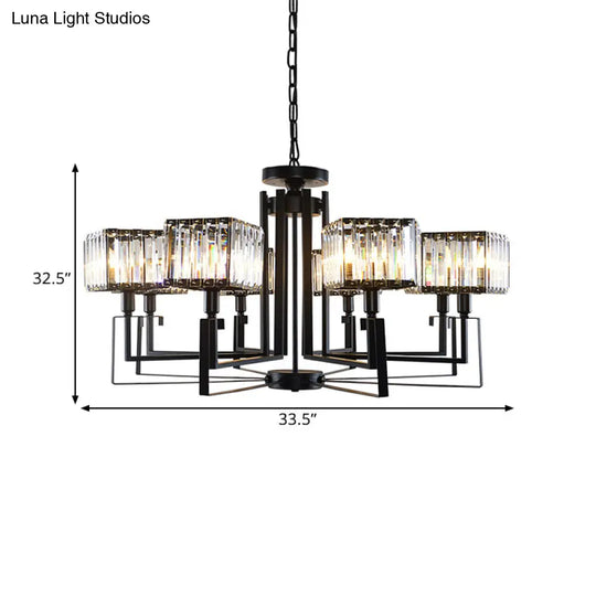 Modern Black Crystal Chandelier With Crooked Metal Frame - 6/8 Heads Clear Cubic Shades