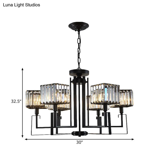 Modern Black Crystal Chandelier Lighting: 6/8-Head Metal Frame Hanging Light With Crooked Design