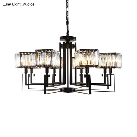 Modern Black Crystal Chandelier Lighting: 6/8-Head Metal Frame Hanging Light With Crooked Design