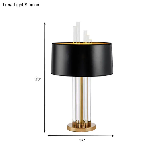 Modern Black Crystal Desk Lamp - Simplicity Fabric Shade Dining Room Table Light