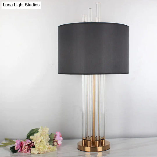 Modern Black Crystal Desk Lamp - Simplicity Fabric Shade Dining Room Table Light