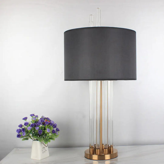 Modern Black Crystal Desk Lamp - Simplicity Fabric Shade Dining Room Table Light