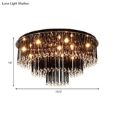 Modern Black Crystal Flush Mount Chandelier Tiered Design 8/10 Bulbs For Bedroom