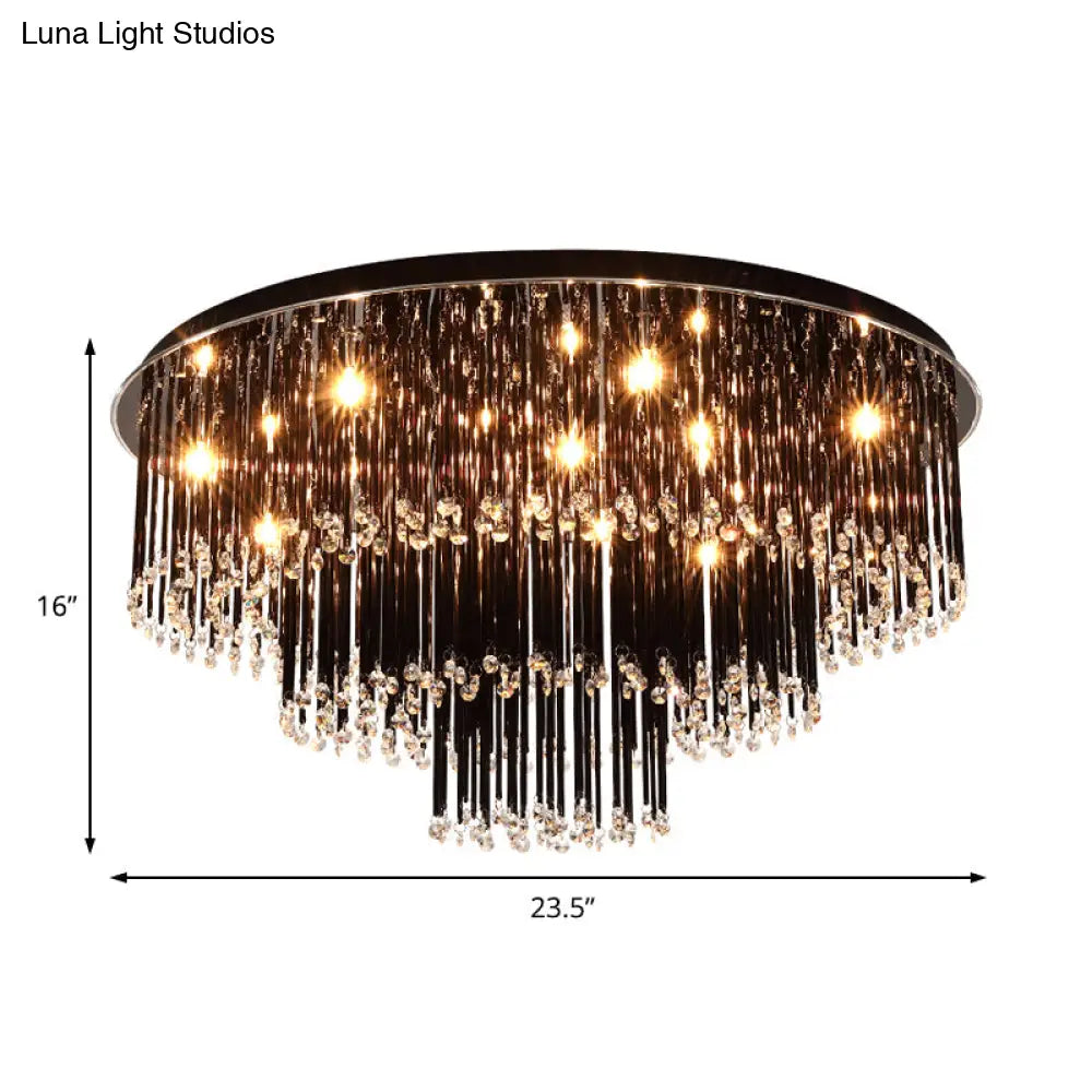 Modern Black Crystal Flush Mount Chandelier Tiered Design 8/10 Bulbs For Bedroom