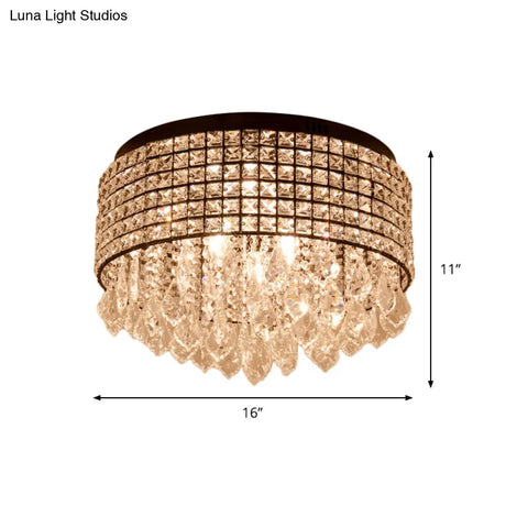 Modern Black Crystal Flushmount Lamp With 5 Embedded Heads And Droplet Design