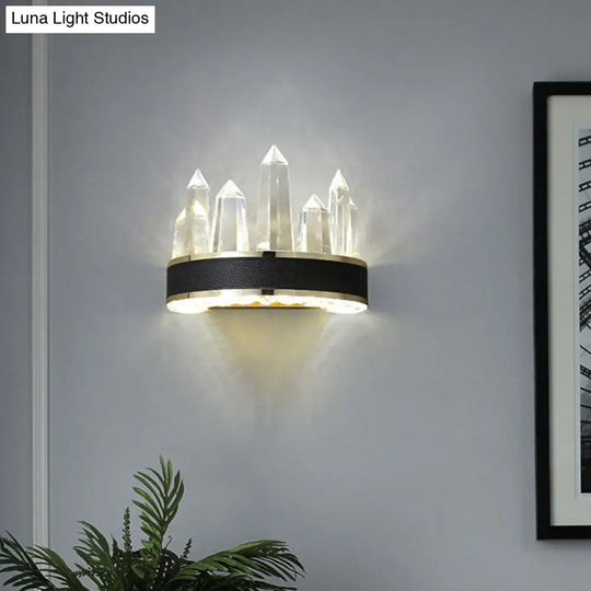 Modern Black Crystal Led Wall Sconce Light - Icicle Shaped Mount For Living Room