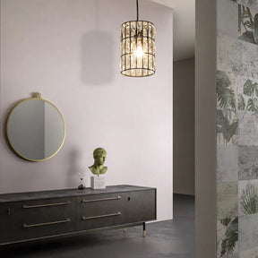 Modern Black Crystal Pendant Lamp With Clear Cylindrical Suspended Light For Living Room