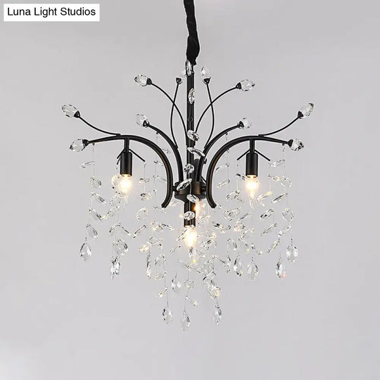 Modern Beveled Crystal Pendant Light: Branching Design 4-Bulb Black Finish Lamp