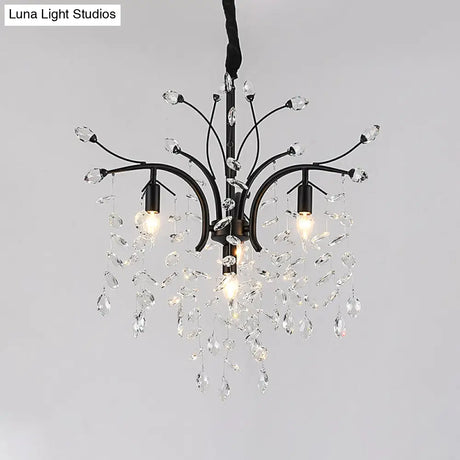 Modern Black Crystal Pendant Light Kit - Beveled Branch Design 4 Bulbs Elegant Candle Chandelier