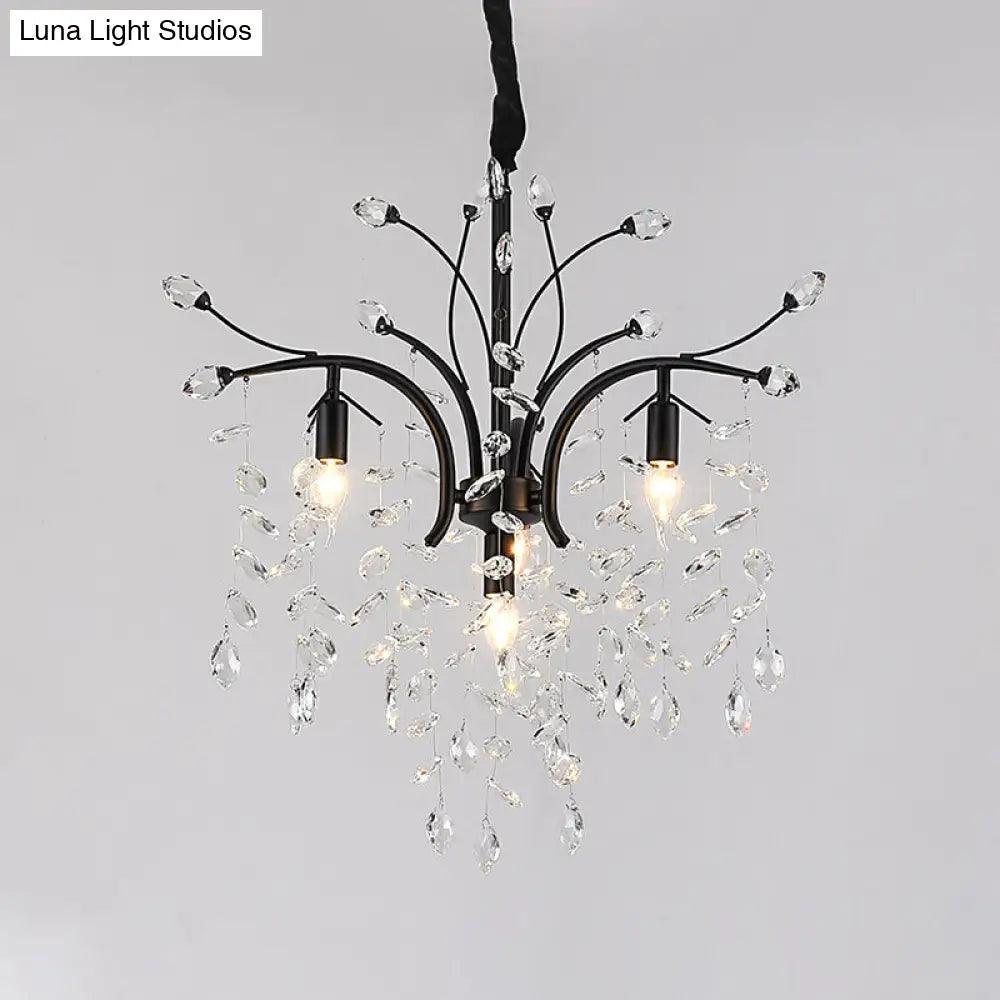Modern Black Crystal Pendant Light Kit - Beveled Branch Design 4 Bulbs Elegant Candle Chandelier