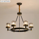 Modern Black Crystal Pendant Lighting Chandelier with Clear Cylinder Shade - 6/8 Heads for Great Rooms