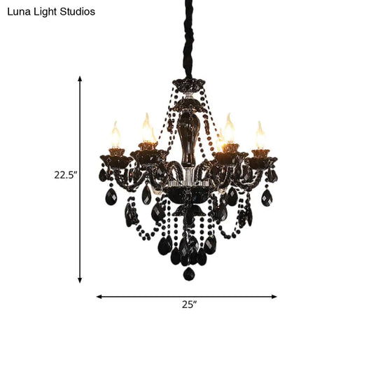 Modern Black Crystal Candelabra Chandelier Light Fixture With 6 Bulbs For Swag Ceiling Suspension