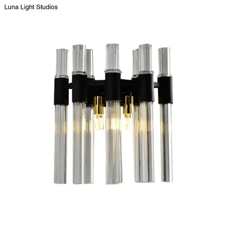 Modern Black Crystal Tube Sconce: 2-Light Wall Mounted Lamp For Living Room