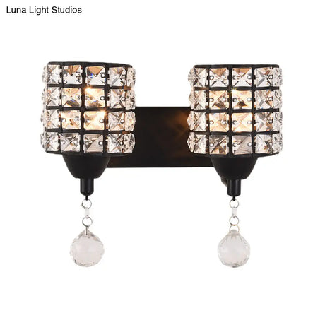 Modern Black Crystal Wall Mount Light Fixture With Prismatic Optical Cylinder Design