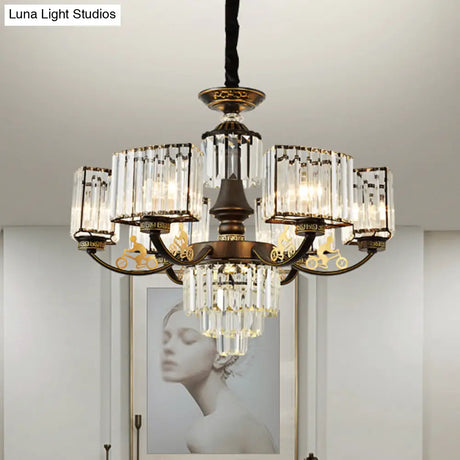 Modern Black Cuboid Chandelier With Clear Crystal Shades - 3/6 Heads Ceiling Light Fixture