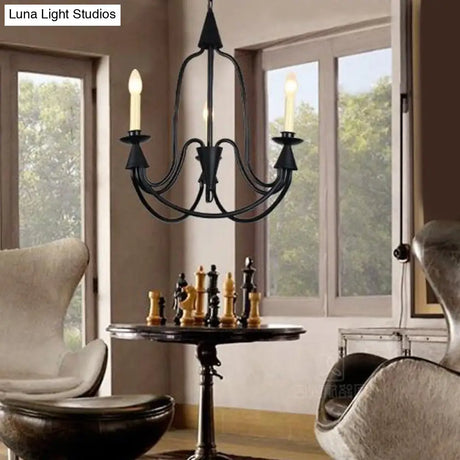 Modern Black Curved Arm Dining Room Chandelier - 3/6 Lights Metal Hanging Light Fixture