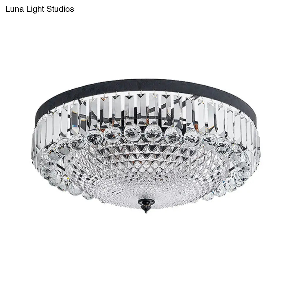 Modern Black Cut - Crystal Flush Mount Lamp For Bedroom Ceiling Lighting