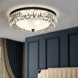 Modern Black Cut - Crystal Flush Mount Lamp For Bedroom Ceiling Lighting / Frosted