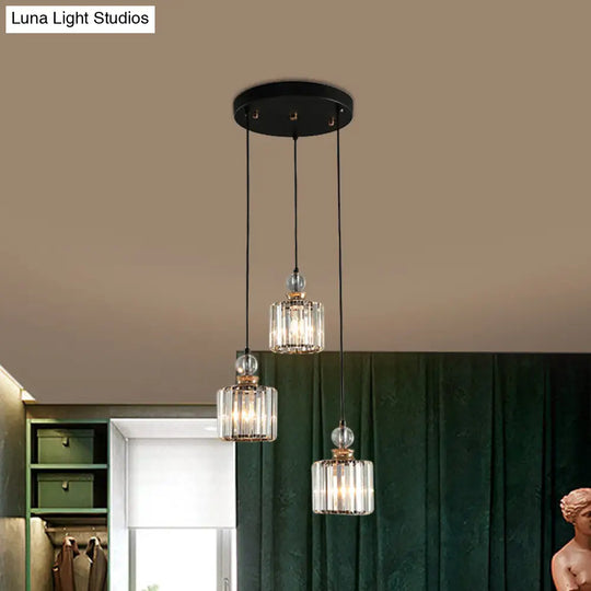 Modern Black Cylinder Pendant Ceiling Lamp Kit With Crystal Prisms Shade