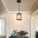Modern Black Cylinder Pendant Lamp With K9 Crystal For Dining Room