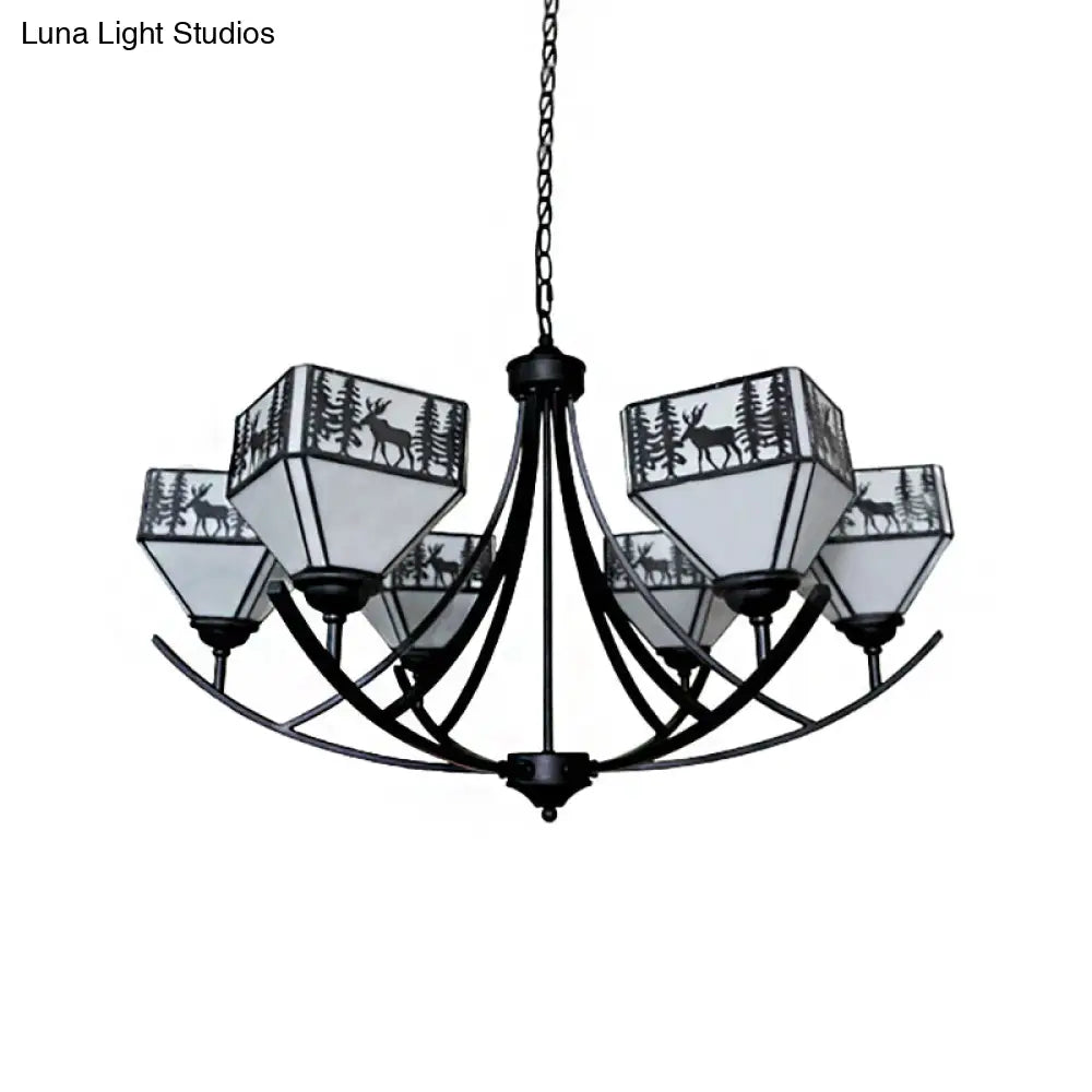 Modern Black Deer Chandelier: American Style Hanging Light With Glass — Ideal For Living Room