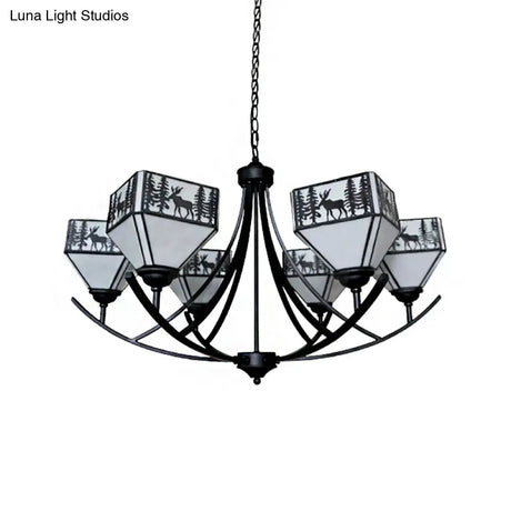 Modern Black Deer Chandelier: American Style Hanging Light With Glass — Ideal For Living Room
