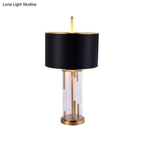 Modern Black Desk Lamp With Fabric Shade - Compact Cylindrical Table Light 1 Bulb