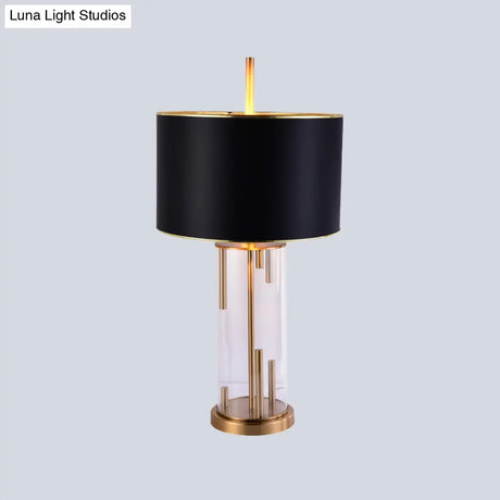 Modern Black Desk Lamp With Fabric Shade - Compact Cylindrical Table Light 1 Bulb