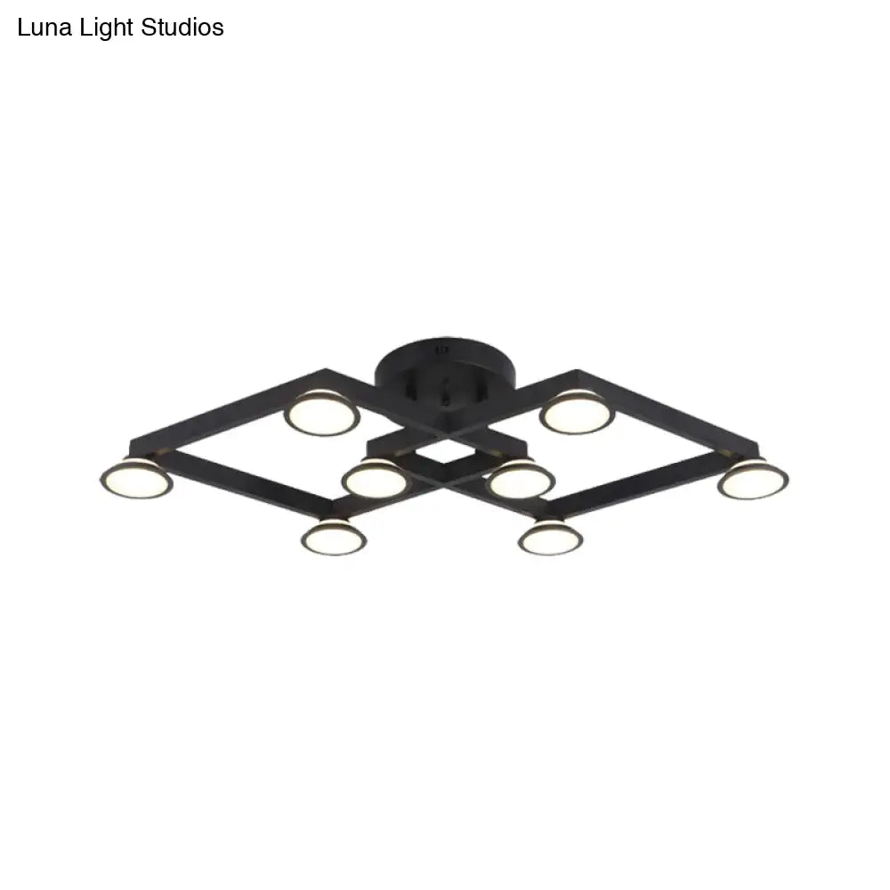 Modern Black Diamond Shape Flush Mount Ceiling Light With 8 Lights - Ideal For Restaurants