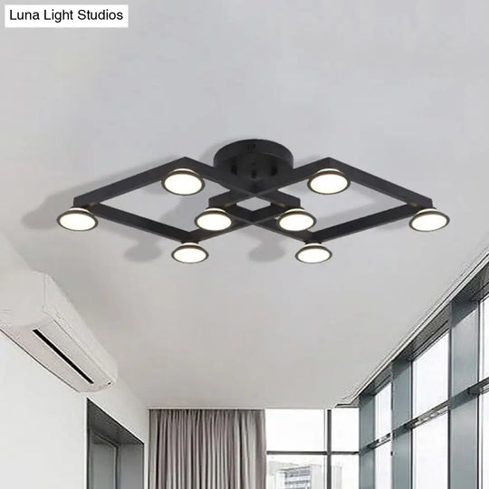 Modern Black Diamond Shape Flush Mount Ceiling Light With 8 Lights - Ideal For Restaurants