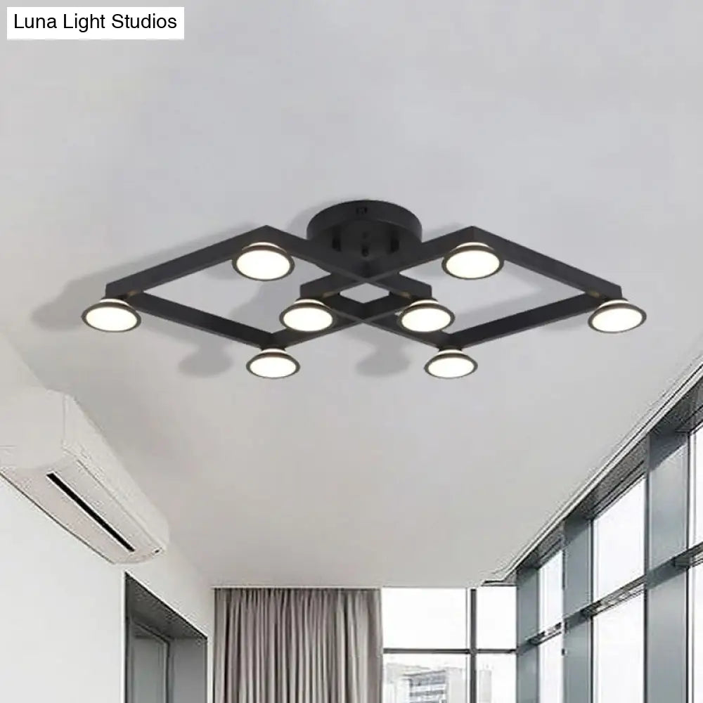 Modern Black Diamond Shape Flush Mount Ceiling Light With 8 Lights - Ideal For Restaurants
