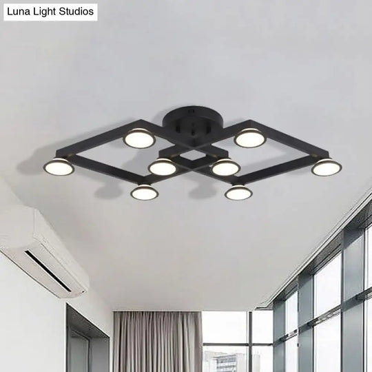 Modern Black Diamond Shape Flush Mount Ceiling Light With 8 Lights - Ideal For Restaurants