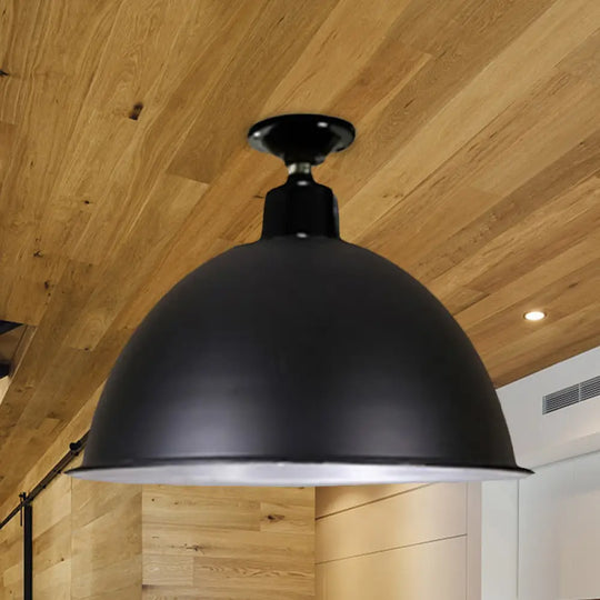 Modern Black Dome Ceiling Light For Dining Room - Loft Style 1 Head 12’/14’ Width / 12’