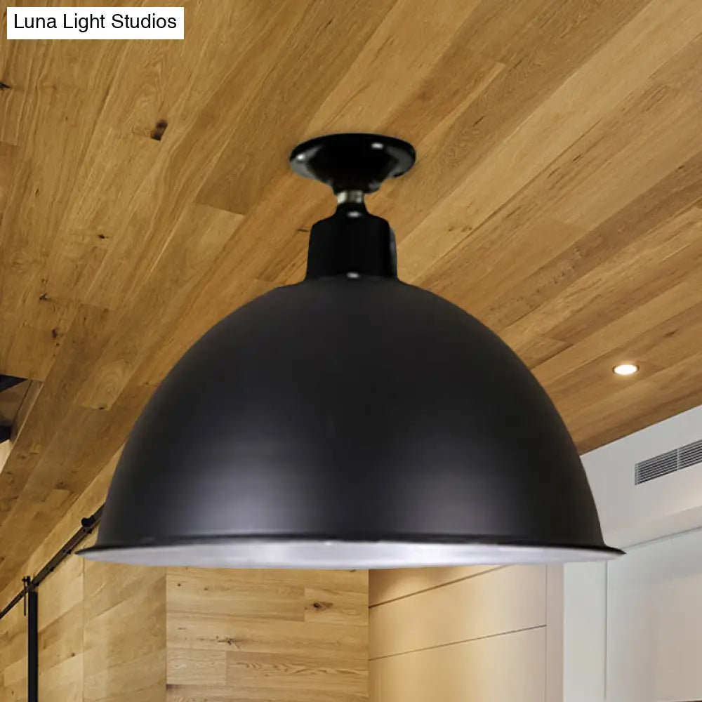 Modern Black Dome Ceiling Light For Dining Room - Loft Style 1 Head 12/14 Width / 12