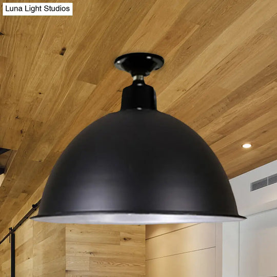 Modern Black Dome Ceiling Light For Dining Room - Loft Style 1 Head 12/14 Width / 12