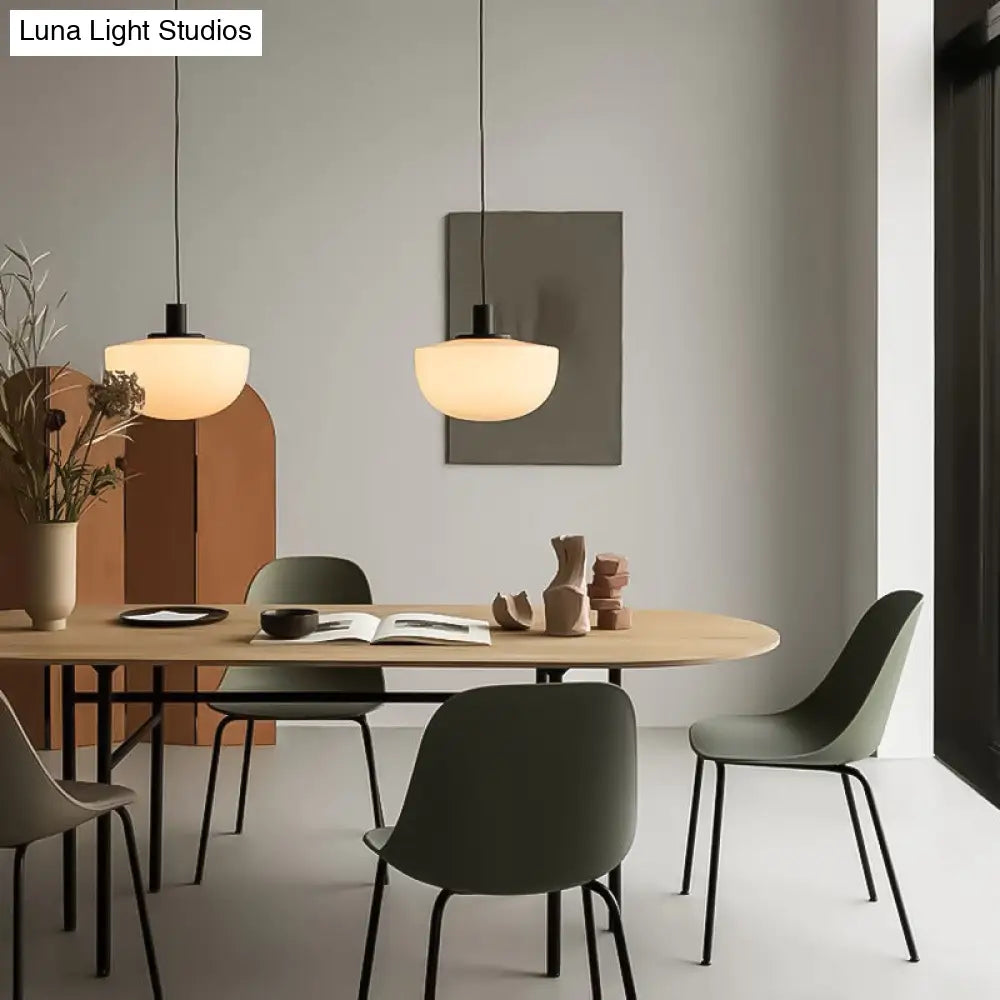 Modern Black Dome Pendant Light With White Glass Shade For Dining Table