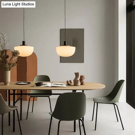 Modern Black Dome Pendant Light With White Glass Shade For Dining Table