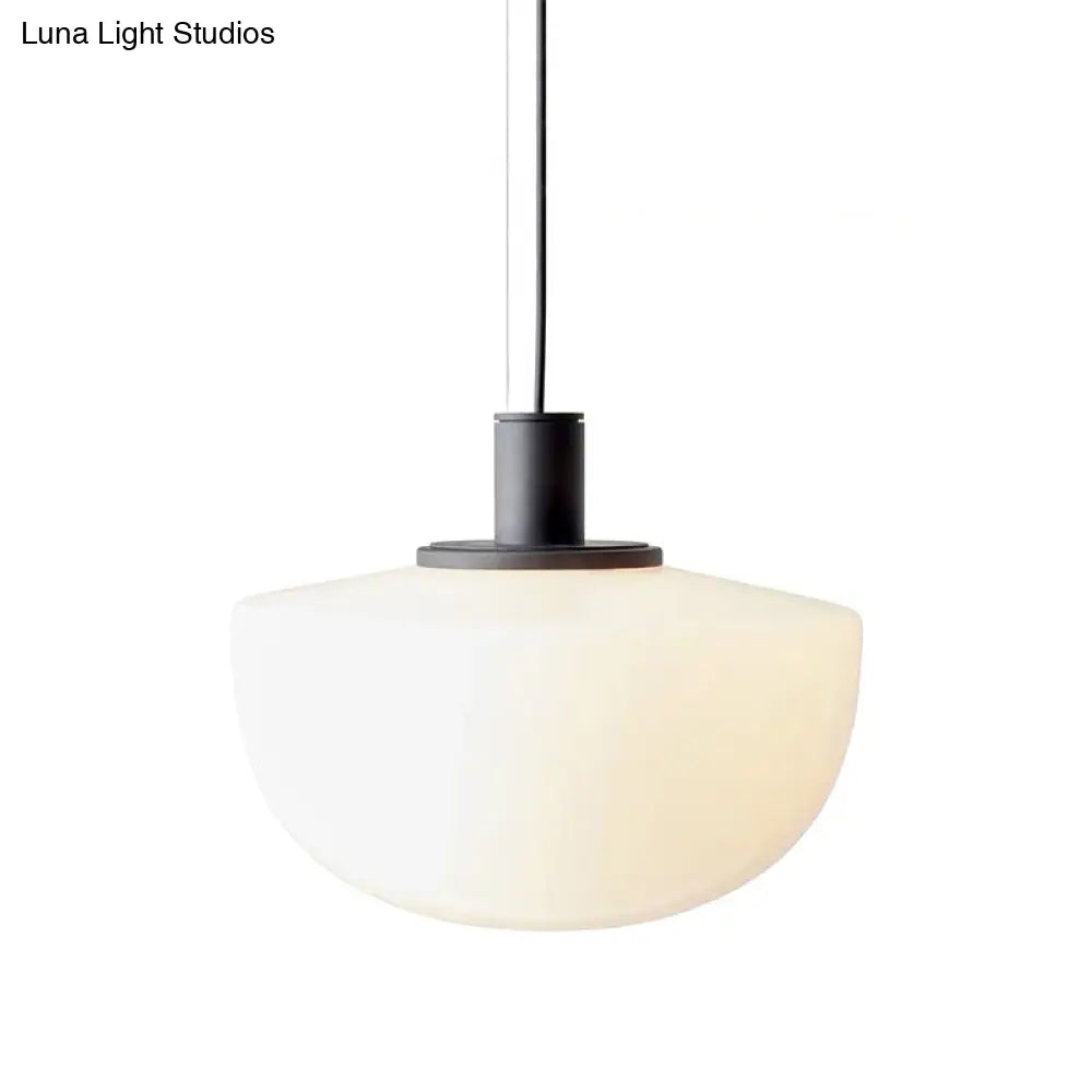 Modern Black Dome Pendant Light With White Glass Shade For Dining Table