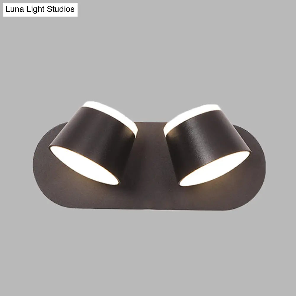 Modern Black Drum Wall Sconce With Adjustable 2-Light Led Fixture