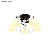 Modern Black Finish Sphere Semi Flush Lamp With Cream Glass - 5 - Bulb Spiral Mount Lighting Fixture