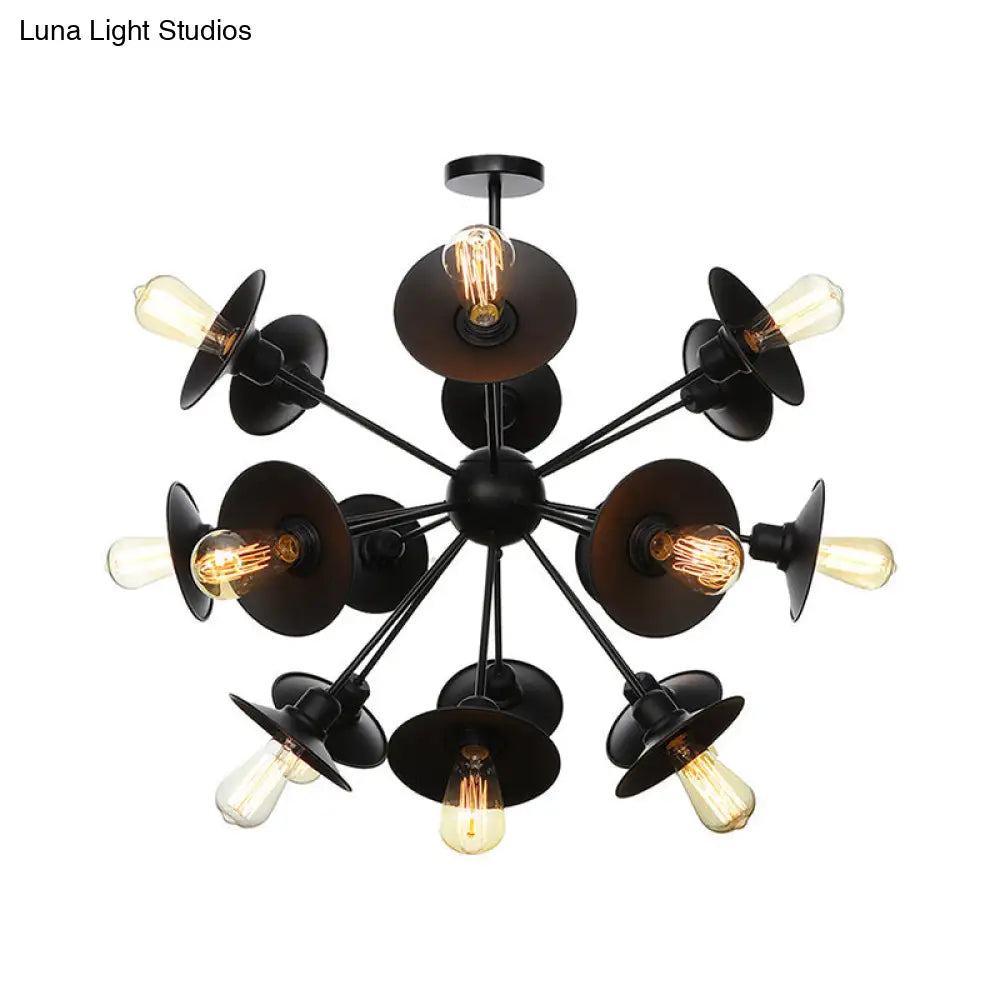 Modern Black Flare Shade Chandelier With Sputnik Design - 9/12/15 Light Fixture For Living Room