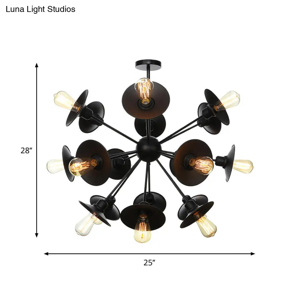 Modern Black Flare Shade Chandelier With Sputnik Design - 9/12/15 Light Fixture For Living Room