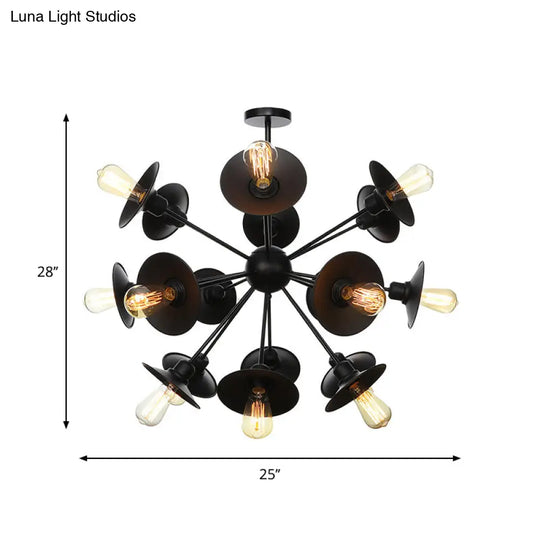 Modern Black Flare Shade Chandelier With Sputnik Design - 9/12/15 Light Fixture For Living Room