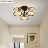 Modern Black Flush Mount Ceiling Light Fixture With Drum Crystal Shade - 3/5/6 Lights For Living