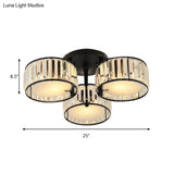 Modern Black Flush Mount Ceiling Light Fixture With Drum Crystal Shade - 3/5/6 Lights For Living