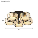 Modern Black Flush Mount Ceiling Light Fixture With Drum Crystal Shade - 3/5/6 Lights For Living
