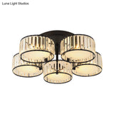 Modern Black Flush Mount Ceiling Light Fixture With Drum Crystal Shade - 3/5/6 Lights For Living