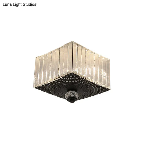 Modern Black Flush Mount Ceiling Light With Dual Heads Clear Crystal Shades For Corridors