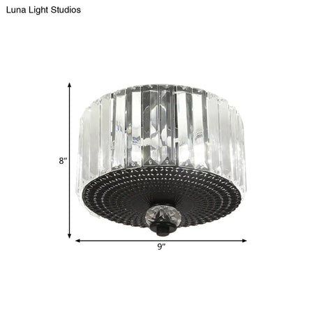 Modern Black Flush Mount Ceiling Light With Dual Heads Clear Crystal Shades For Corridors